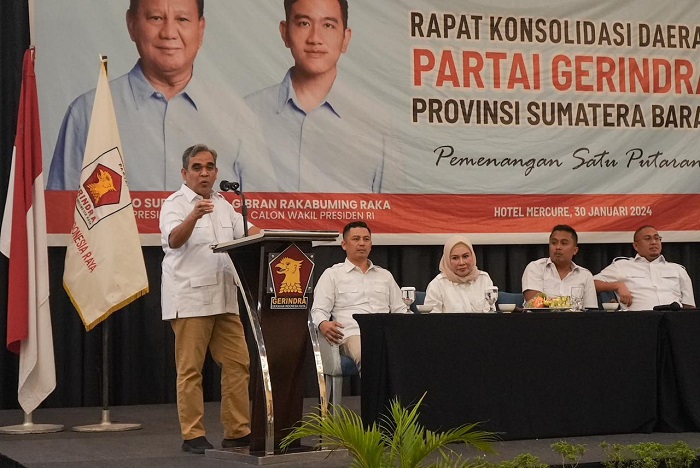 Sekjen Partai Gerindra Ahmad Muzani menghadiri konsolidasi Pemenangan Satu Putaran bersama kader Gerindra Sumatera Barat. (Dok. Tim Media Gerindra)